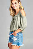 Women's 3/4 Three Quarter Cold Shoulder Top