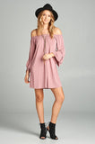 Women's Off Shoulder Tie Long Sleeve Jersey Dress