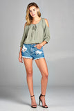 Women's 3/4 Three Quarter Cold Shoulder Top