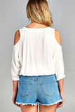 Women's 3/4 Three Quarter Cold Shoulder Top