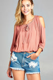 Women's 3/4 Three Quarter Cold Shoulder Top