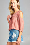 Women's 3/4 Three Quarter Cold Shoulder Top