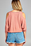 Women's 3/4 Three Quarter Cold Shoulder Top