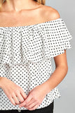 Women's Double Ruffle Off Shoulder Polka Dot Top