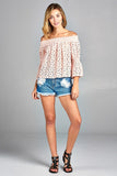 Women's 3/4 Three Quarter Long Sleeve Off Shoulder Floral Lace Top