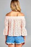 Women's 3/4 Three Quarter Long Sleeve Off Shoulder Floral Lace Top