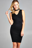 Women's Sleeveless V-Neck Choker Sweater Dress