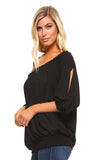 Women's 3/4 Three Quarter Sleeve Peasant Top with Elastic Neckline