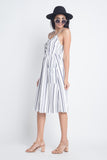 Women's Striped Button Midi Sleeveless Dress