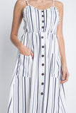 Women's Striped Button Midi Sleeveless Dress