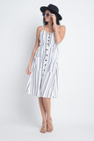 Women's Striped Button Midi Sleeveless Dress