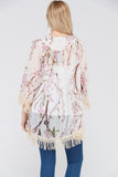 Women's 3/4 Sleeve Floral Printed Fringe Cardigan