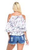 Women's Floral Tie Cold Shoulder Top