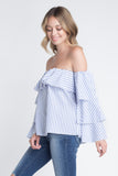 Women's Off Shoulder Stripe Ruffle Long Sleeve Top