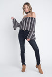 Women's Off Shoulder Casual Stripe Bell Sleeve Top