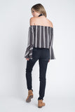 Women's Off Shoulder Casual Stripe Bell Sleeve Top